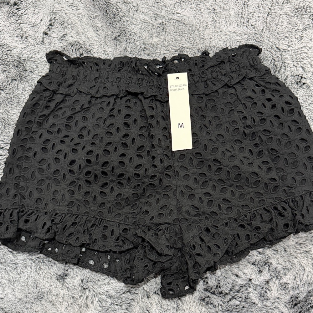 Miami Black Eyelet Lace High Waist Shorts